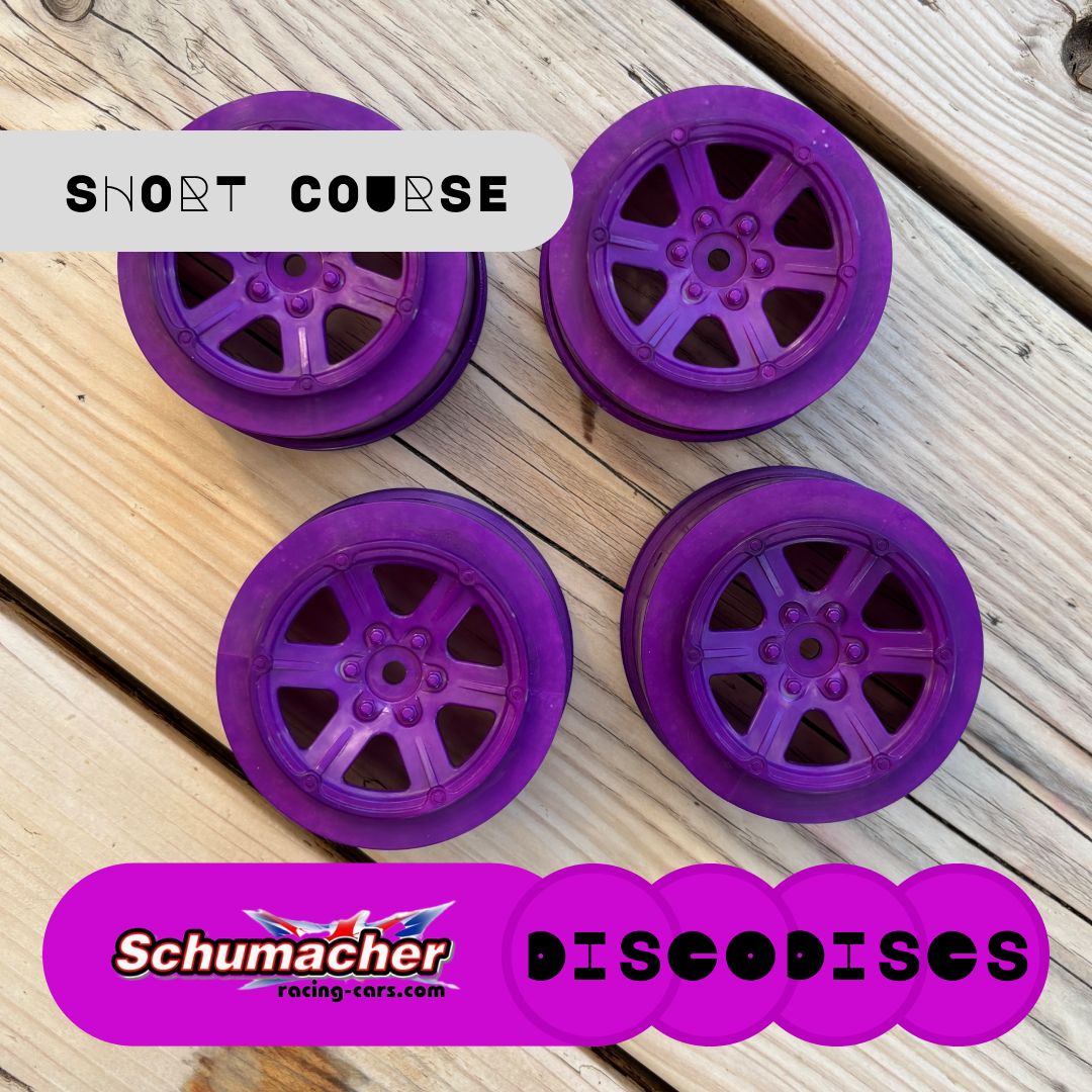 Short Course Schumacher Wheels (+3 offset) — 2WD or 4WD full sets of Disco Discs wheels — Choose Your Colour