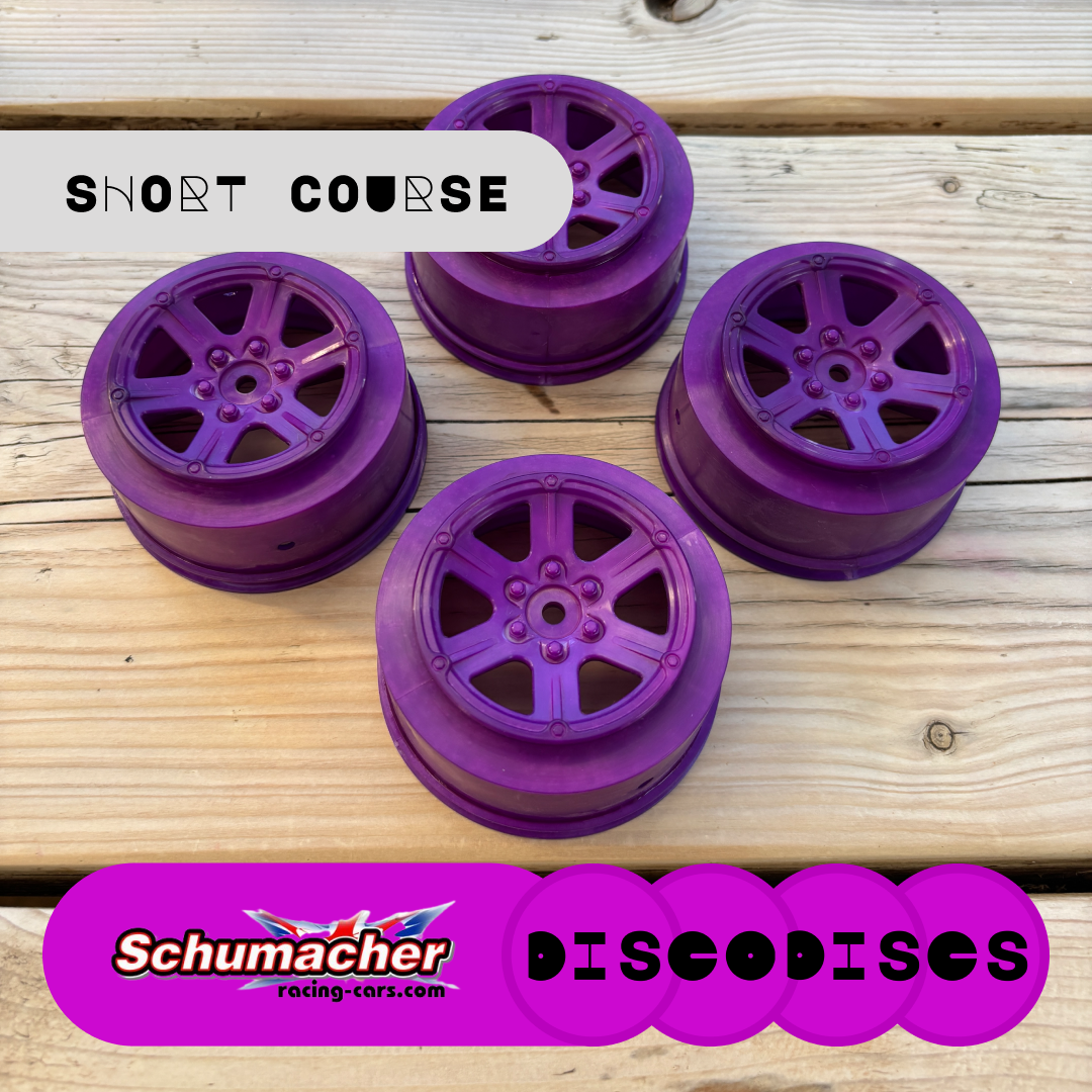 Short Course Schumacher Wheels (+3 offset) — 2WD or 4WD full sets of Disco Discs wheels — Choose Your Colour