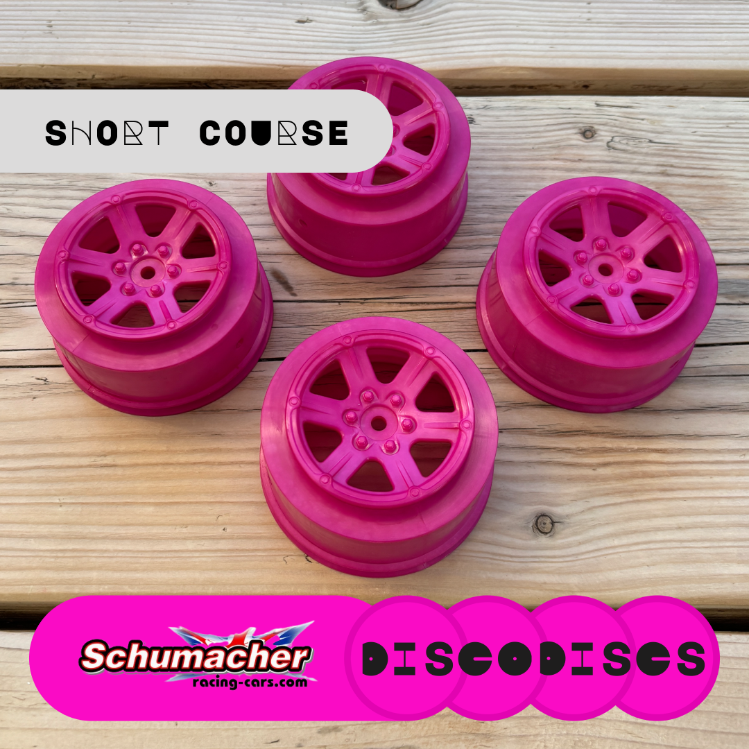 Short Course Schumacher Wheels (+3 offset) — 2WD or 4WD full sets of Disco Discs wheels — Choose Your Colour