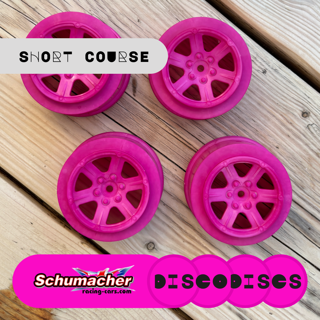 Short Course Schumacher Wheels (+3 offset) — 2WD or 4WD full sets of Disco Discs wheels — Choose Your Colour