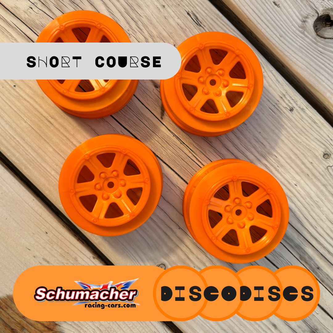 Short Course Schumacher Wheels (+3 offset) — 2WD or 4WD full sets of Disco Discs wheels — Choose Your Colour