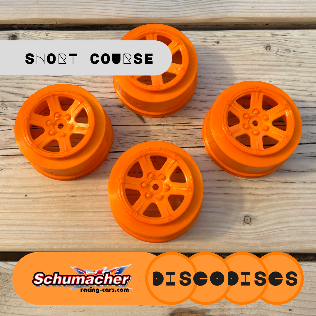 Short Course Schumacher Wheels (+3 offset) — 2WD or 4WD full sets of Disco Discs wheels — Choose Your Colour