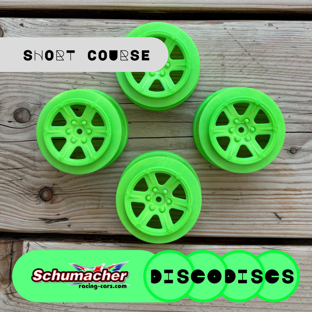 Short Course Schumacher Wheels (+3 offset) — 2WD or 4WD full sets of Disco Discs wheels — Choose Your Colour