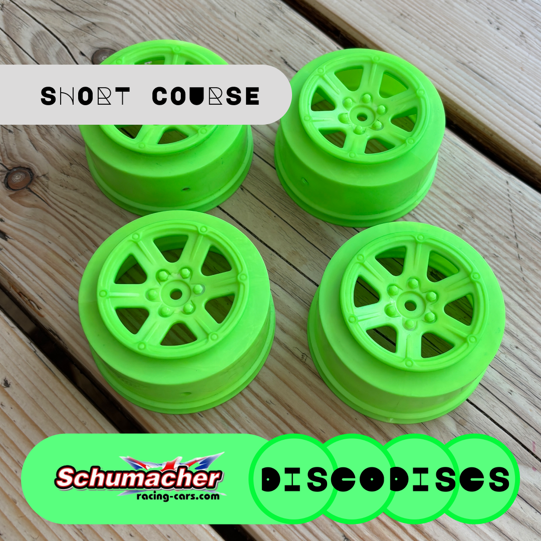 Short Course Schumacher Wheels (+3 offset) — 2WD or 4WD full sets of Disco Discs wheels — Choose Your Colour