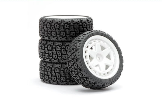 Fastrax 1/10 'R' Block Rally Tyres & 6-Spoke White Wheels (4)