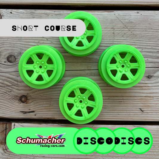 Short Course Schumacher Wheels (+3 offset) — 2WD or 4WD full sets of Disco Discs wheels — Choose Your Colour