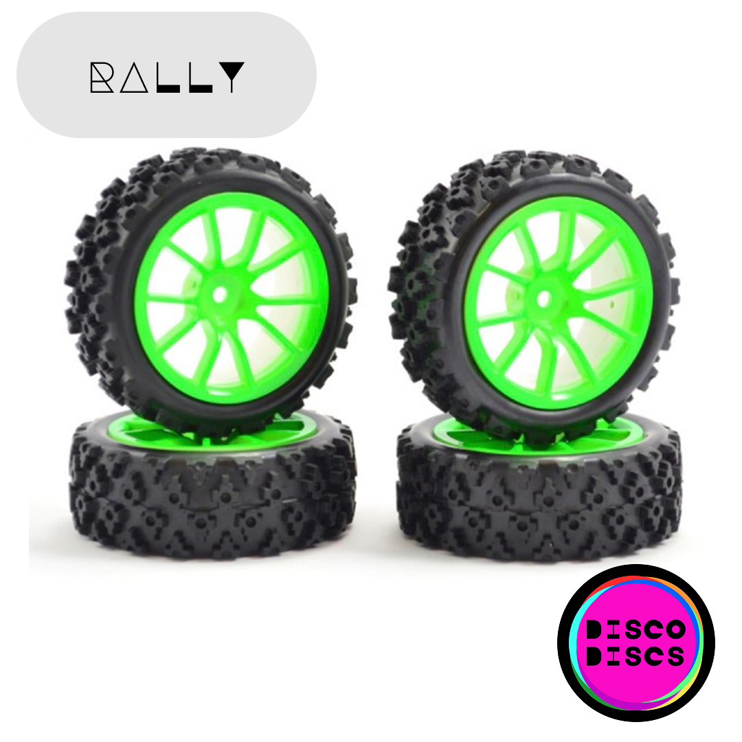Fastrax 1/10th Rally Block Tyre 10 Spoke Fluro Green Wheel (4)